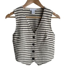House of Harlow Striped Knit Vest Sz S Cream Button Front Lightweight Preppy EUC